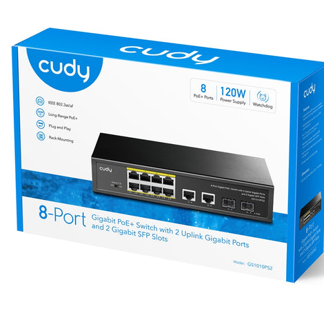 Cudy Switch PoE Gigabit 8PoE + 2GbE + 2SFP Uplink 120W GS1010PS2