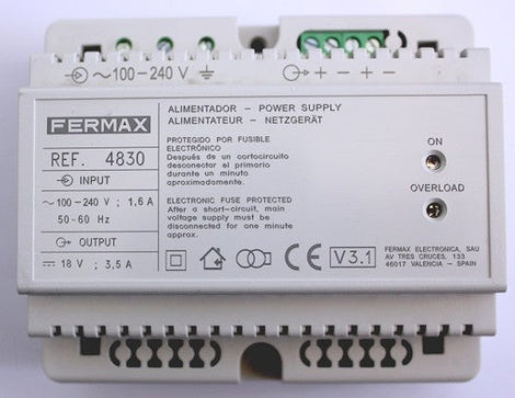 FERMAX-4830 Power Supply Unit DIN-6 100-240VAC/18VDC-3.5A | FKGTC - Saif and Secure Co.